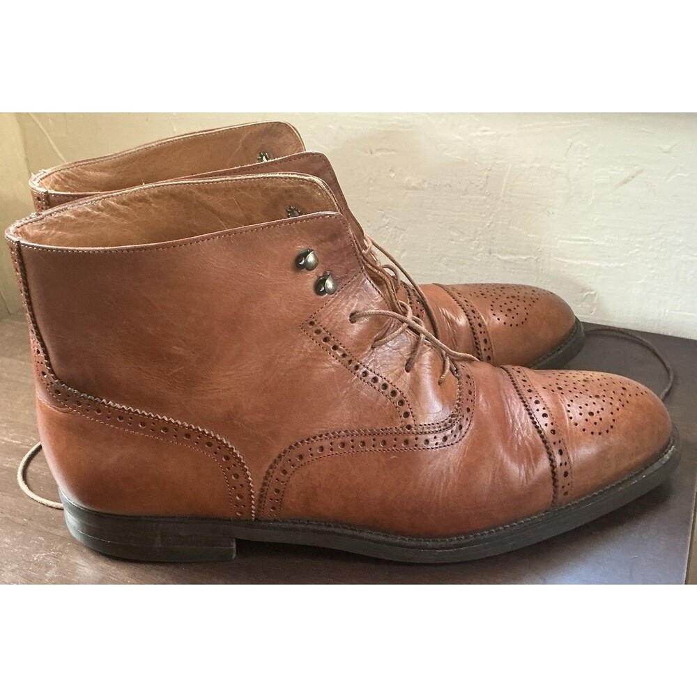Vintage Cole Haan 10116 Italy Mens 12 M Brown Leather Wingtip Brogue Dress Boots - Picture 3 of 7